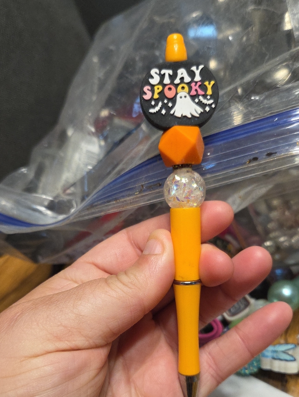 Stay Spooky Orange Novelty Pen with Ghost Charm